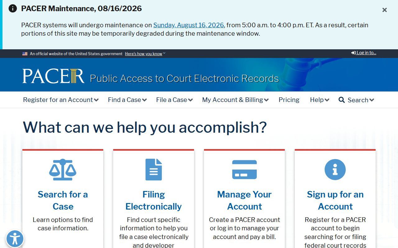 Albemarle County criminal history federal PACER case access