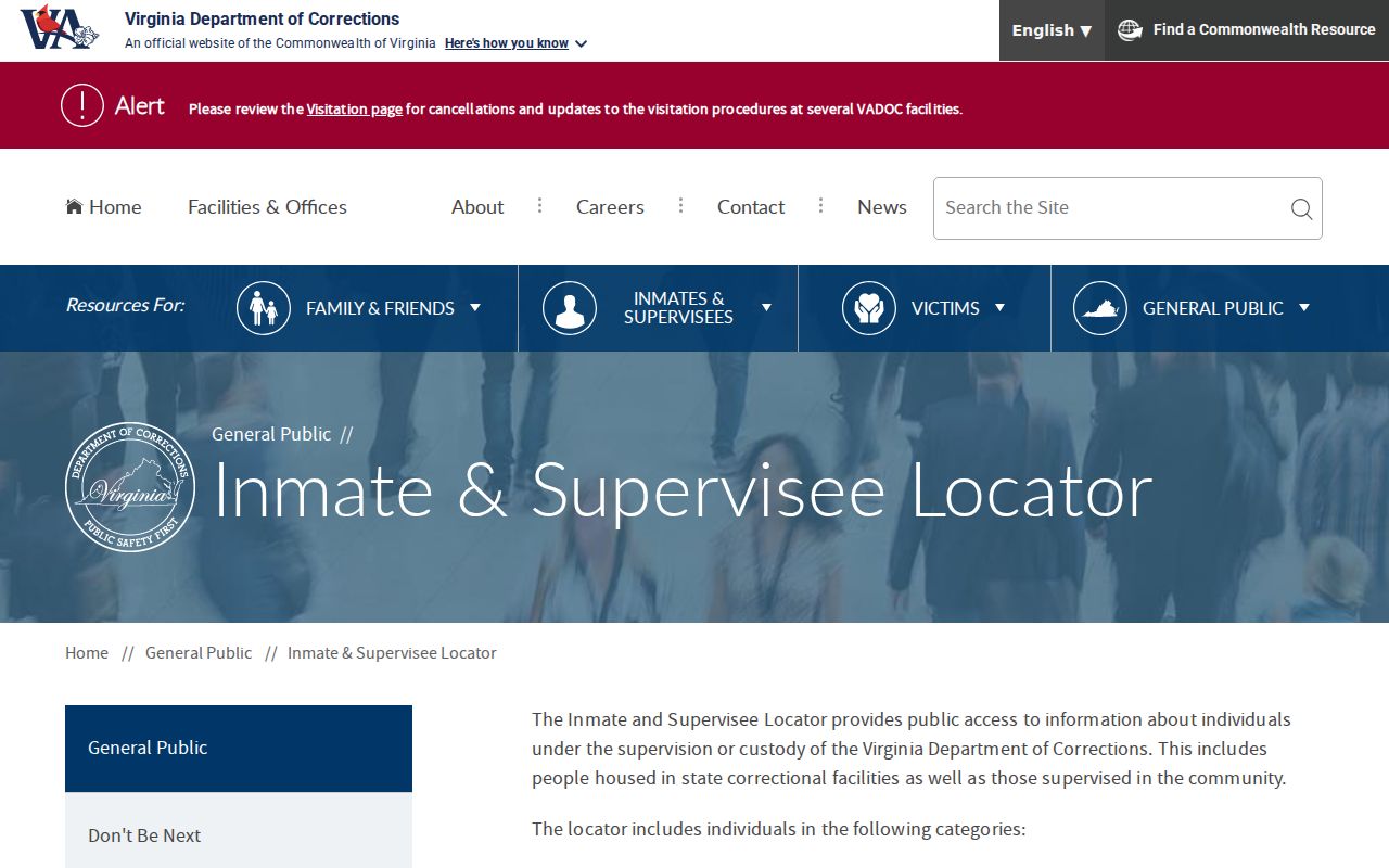 Albemarle County criminal record VADOC inmate and supervisee locator
