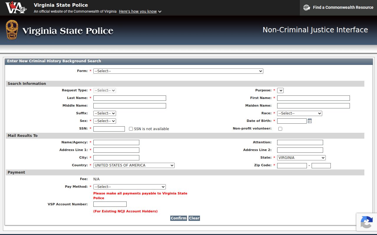 Albemarle County criminal record NCJI request fields