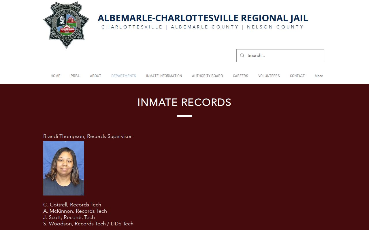 ACRJ Records Department channel for Albemarle County arrest history