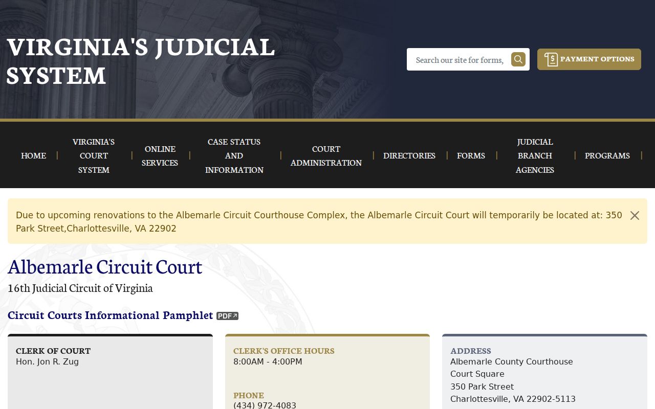 Albemarle County criminal court case information on the Circuit Court page