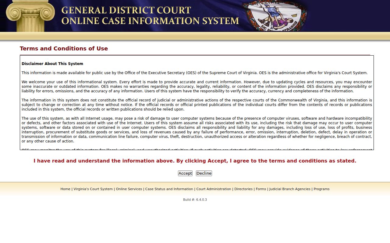 Official search interface for Albemarle County criminal court cases